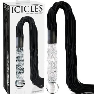 Icicles No. 38 - bič z kože a sklenené dildo - číre/čierne